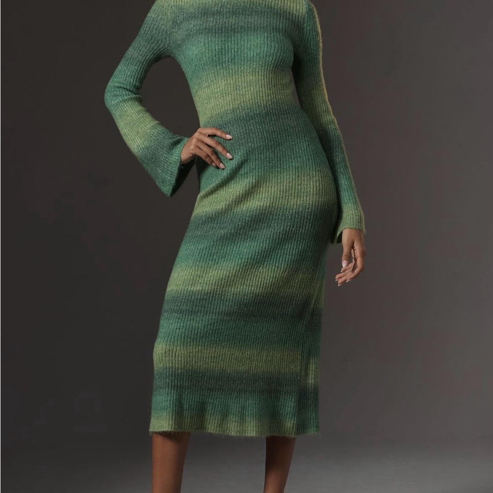 Simon Miller Green Ombre Ribbed Long Sleeve Midi Dress